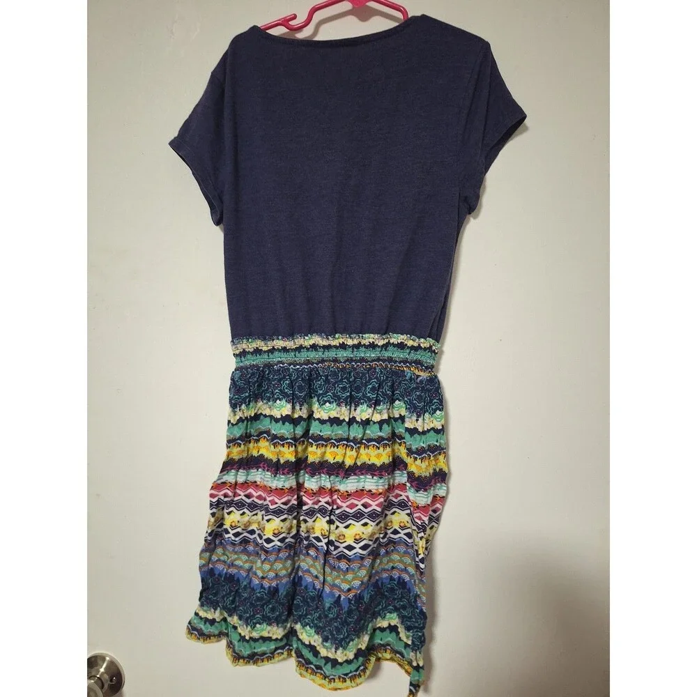 Mudd Girls Dress Size 14 Blue Short Sleeve Aztec Tribal Geometric Pattern Casual